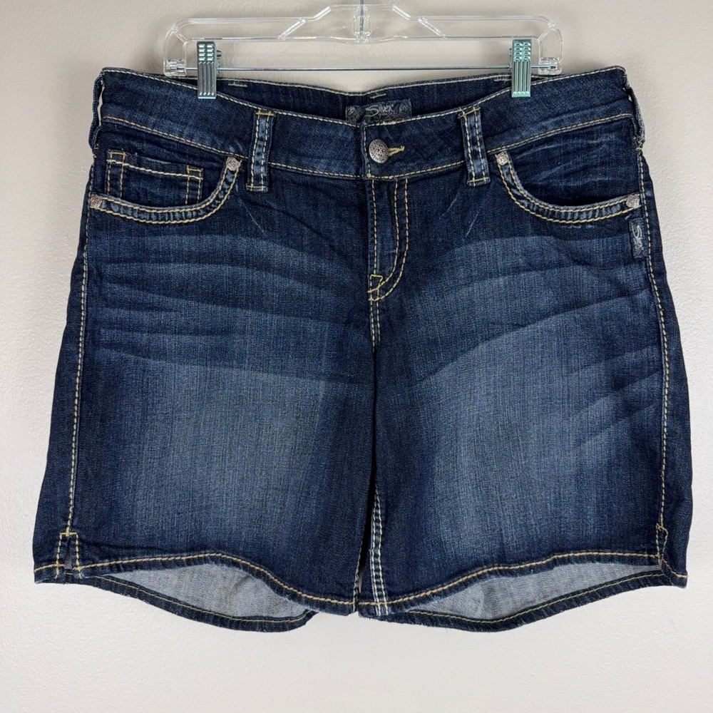 Silver Jeans Suki Womens Denim Bermuda Shorts 16 Dark Wash W5016SDA319